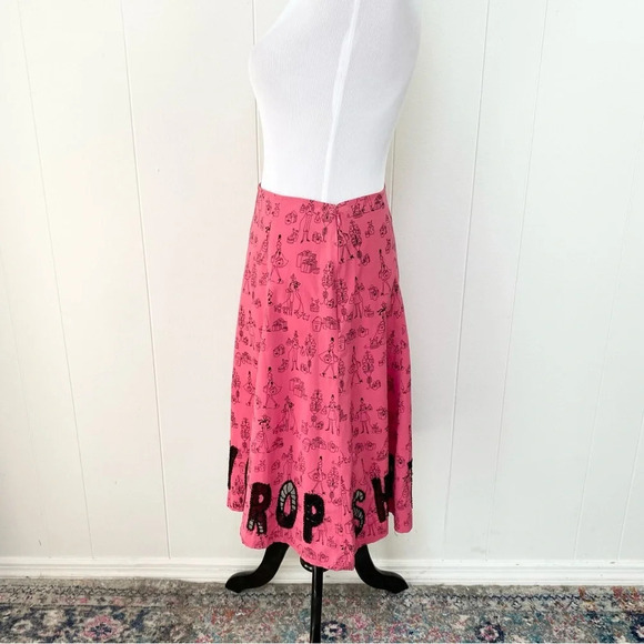 Vintage Pink Black Novelty Print Skirt Shop Till You Drop Sheer Spellout Size S - Picture 8 of 16